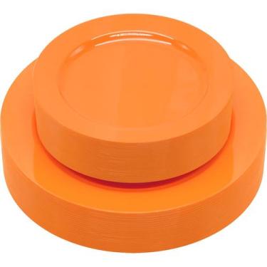 Imagem de Pratos descartáveis joy akkess Orange 50 unidades com 25 de jantar de 
