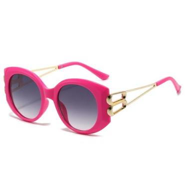 Imagem de HPIRME Óculos femininos retrô de armação oval grande, luxuosos, em tecido jelly, com ponte dupla e proteção UV400 (cinza magenta).