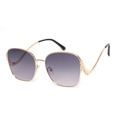 Imagem de HPIRME Óculos femininos retrô oversized com armação de metal dourada curvada e lentes de luxo com proteção UV400 (C1)