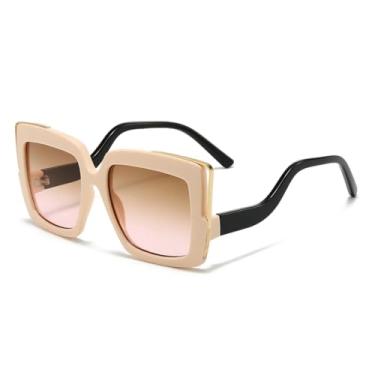 Imagem de HPIRME Óculos com hastes curvas para mulheres e armação grande com decoração colorida (6125-C6)