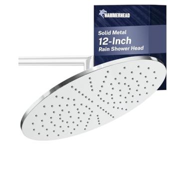 Imagem de HammerHead Showers® Chuveiro de chuva ALL METAL de 30,5 cm, chuveiro de chuva grande, chuveiro de alto fluxo de 2,5 GPM otimizado para pressão, chuveiro de chuva montado na parede ou no teto, cromado