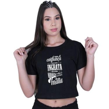 Imagem de Blusinha Cropped Algodão A confiança Racionais Mcs, Preto, GG