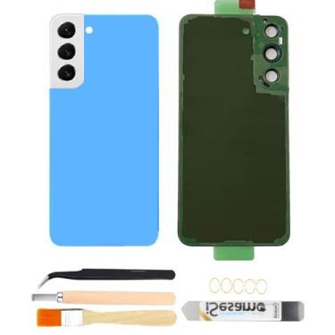 Imagem de Yuntunele Substituição da capa traseira traseira para Galaxy S22 com lente de câmera pré-instalada + ferramentas + pré-adesivo para Samsung Galaxy S22 SM-S901 todas as operadoras (azul)