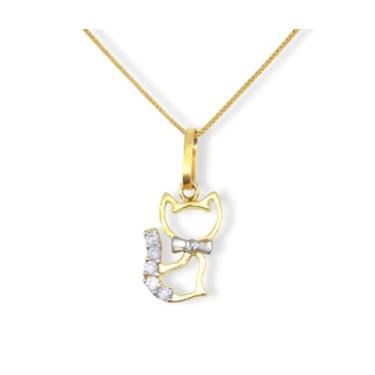 Imagem de Cordão Em Ouro 18k 750 45cm + Pingente Gatinha C/5 Zircônias - Dreamfa