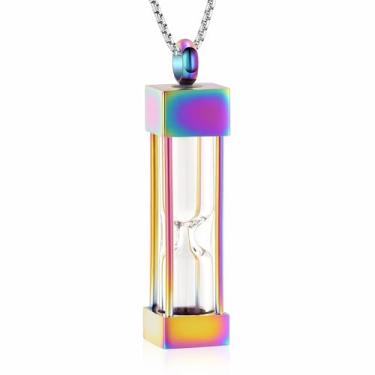 Imagem de Oinsi Jóia de cremação de ampulheta de vidro para cinzas, urna, cilindro, colar, frasco, garrafa, memorial, cremação, lembrança, joias, pingente de cinzas para mulheres/homens, Sem Pedra Preciosa