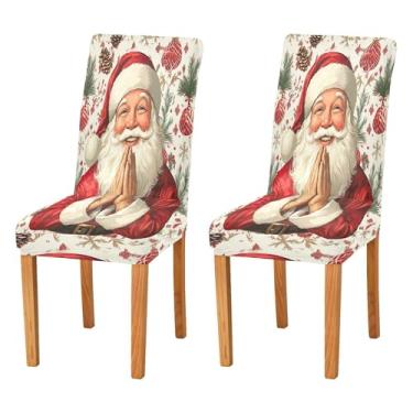 Imagem de SEHANY Conjunto de 4 capas de cadeira de gnomo de Papai Noel para sala de jantar, elástico, removível e lavável, para cozinha, hotel, festa, decoração de Natal