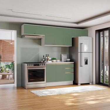 Imagem de Armário De Cozinha Completa 100% Mdf 280cm Branco/verde Celeste Kappesberg