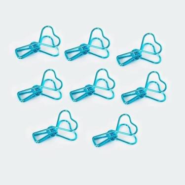 Imagem de Grampo de mola em forma de coração para papéis, lanches e pequena organização de mesa com forte aderência em azul