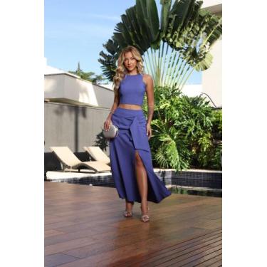 Imagem de Conjunto saia longa fenda e cropped geiza - THATI GUTIERREZ, Azul, M( 