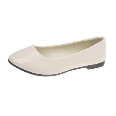 Imagem de Tênis feminino de couro envernizado, bico fino, casual, primavera, para mulheres, design confortável para uso interno e externo, Bege, 38