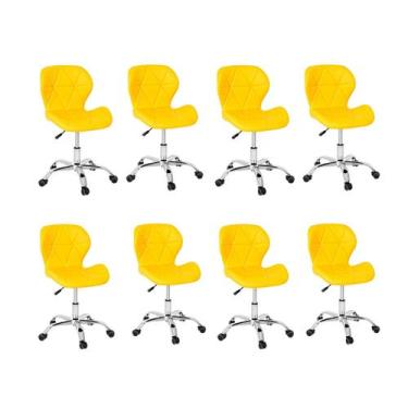 Imagem de Kit 8 Cadeiras Escritório Slim Vegas Base Giratória Estofada Amarelo -