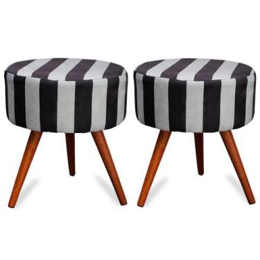 Imagem de Kit 2 Puff Cama Inbox Hamburgo Redondo com Pés em Madeira Maciça Tecid