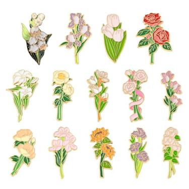 Imagem de UR URLIFEHALL 14 peças 14 estilos flor esmalte conjunto de emblemas coloridos primavera floral broche lapela alfinetes para mochilas, roupas, jaquetas, xale, chapéu, decoração