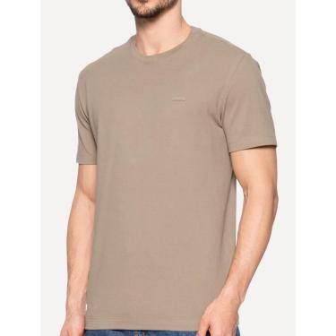 Imagem de Camiseta Calvin Klein Masculina Piquet Rubber Patch Mono Logo Cáqui Médio-Masculino
