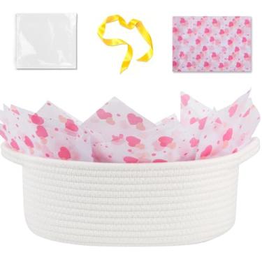 Imagem de OIAHOMY Cesta de presente com alça, cesta de tecido de dia dos namorados com saco de presente, fita e papel de embrulho, caixas de berçário vazias para encher com itens pequenos, organizador de