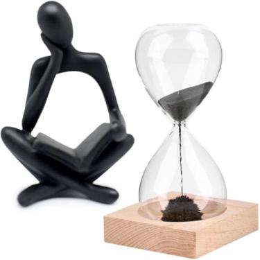 Imagem de Kit Enfeite Decorativo Figura Abstrata Homem Pensador Reflex?o Ampulheta Decora??o Ambientes Casa Escrit?rio (Kit Ampulheta e Figura LPD)