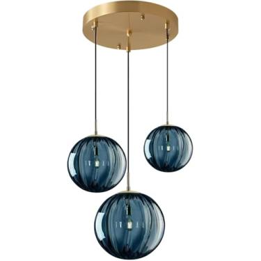 Imagem de Luminária pendente moderna de meados do século XX com 3 lâmpadas em formato de globo, em latão dourado, estilo cluster, para ilha de cozinha, com múltiplas lâmpadas, para teto.
