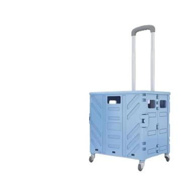 Imagem de Carrinho de compras dobrável, leve, escovado, dobrável, cesta de piquenique ao ar livre, escadas, armazenamento de grande capacidade (azul, 50 L, quatro rodas)