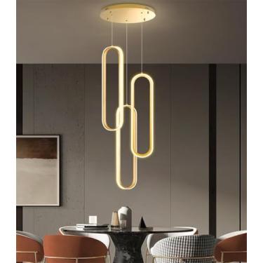 Imagem de Luminária pendente moderna de LED, lustre longo para escada, sala de estar, alumínio e acrílico, dimerizável, para quarto, sala de jantar, restaurante, cozinha, varanda, escritório (dourada,