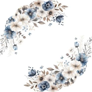 Imagem de 50 peças de tapetes de papel de flores azuis empoeiradas, 34,3 cm de borboleta, floral, creme, recortadas, descartáveis, jogos americanos redondos para decoração de papel de mesa para casamento