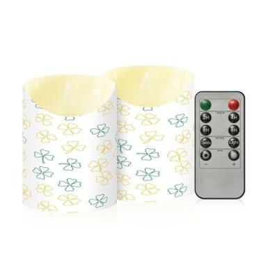 Imagem de Wassud Pacote com 2 velas sem chama amarelo azul trevo com controle remoto, velas realistas cintilantes com temporizador, velas decorativas para Natal, casamento, festa, decoração de casa pequena