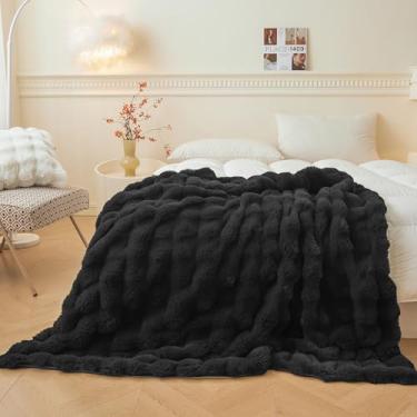 Imagem de LIFEREVO Cobertor luxuoso e fofo de pele de coelho, pelúcia felpuda com bolhas para sofá de sofá, cobertor de cama peludo confortável e aconchegante decoração de casa, manta felpuda estética para