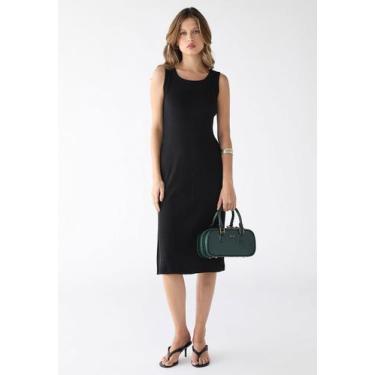Imagem de Vestido Midi De Alça E Fenda Ribana Algodão Premium - Levosch, Preto, 