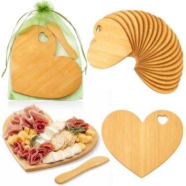 Imagem de Nuenen 30 peças mini tábua de corte de madeira a granel com alça, charcutaria de madeira para artesanato, gravação a laser com facas, sacos de organza, lembrancinhas de festa de casamento, presente de