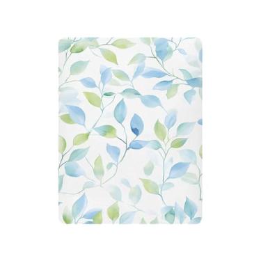Imagem de xigua Lençol de berço com estampa de folha em aquarela para meninas e meninos, lençol macio e respirável adequado para berço padrão e cama infantil 68 x 99 cm