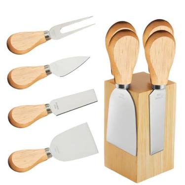 Imagem de Jogo 4 Peças Garfo Faca Espátula em Aço Inox para Queijo com Suporte d