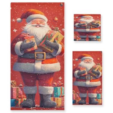 Imagem de STAYTOP Lindo Papai Noel segurando uma caixa de presente conjunto de toalhas 3 peças, toalhas de toque macio altamente absorvente de secagem rápida, 1 toalha de banho, 1 toalha de rosto, 1 toalha de