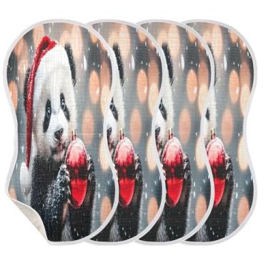 Imagem de STAYTOP 4 peças de panos fofos para arrotar panda de Natal - panos para arrotar para bebês meninos meninas e toalha de recém-nascido, panos grandes absorventes para arrotar