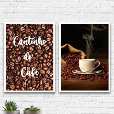 Imagem de Kit 2 Quadros Cantinho Do Café Fotografia 45X34 Vidro Branca