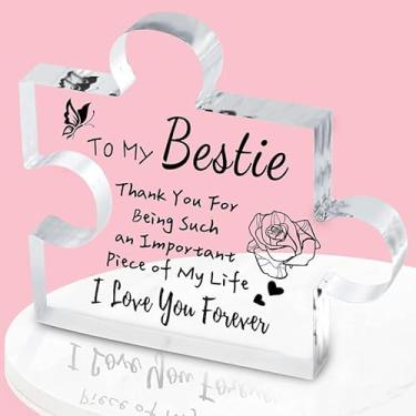 Imagem de 1 peça de placa de quebra-cabeça de acrílico esculpida 9 x 9 cm, lembrança sentimental, presente de aniversário da amizade para ela, exibição de mesa de melhor amigo, 1010T