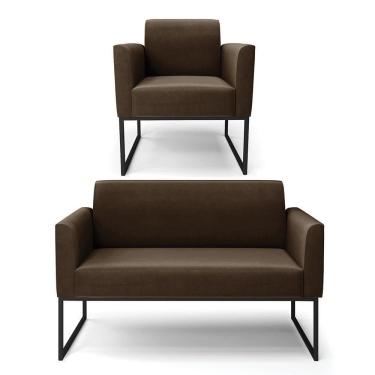 Imagem de Sofá Namoradeira Com Poltrona Base Industrial Preto Marisa Suede Marrom