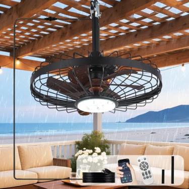 Imagem de BvenuBigLite Ventilador de teto externo com luzes: Ventilador de teto plug-in impermeável de 50,8 cm com aplicativo inteligente de controle remoto - Ventiladores suspensos com gaiola de gazebo para