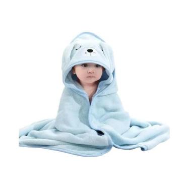 Imagem de Roupão De Banho Infantil Em Fleece Coral Com Capuz Para Meninos E Meni