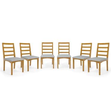 Imagem de Kit Com 6 Cadeiras Cecília Madeira Maciça Assentos Estofados Para Mesa De Jantar Linho Cinza 407