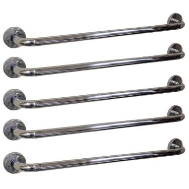 Imagem de Alça Apoio Kit 5 Uni Aço Inox 50cm Idoso Acessibilidade Pcd Cadeirante Gestante Suporte Anti Queda Banho Box Banheiro