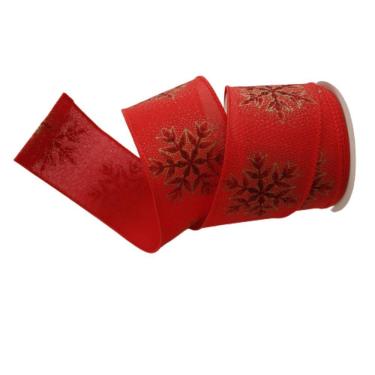 Imagem de Fita Decorativa Natal Aramada Poliéster Vermelha Comp 9.14m