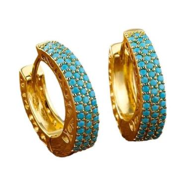 Imagem de Brincos De Argola Turquesa Para Mulheres, Banhados a Ouro Com Zircônia