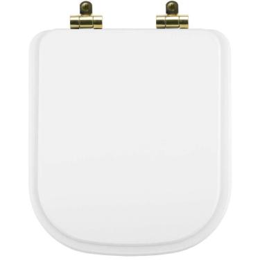 Imagem de Tampa De Vaso Poliéster Com Amortecedor Piano Branco Para Bacia Deca Com Ferragem Dourada