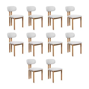 Imagem de Kit 10 Cadeiras De Jantar Tulipa Estrutura Aço Carbono Laminado Natural Com Estofado Linho Cru