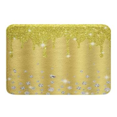 Imagem de Tapete de banho antiderrapante com glitter prateado (sem purpurina) decoração brilhante tapete absorvente amarelo desgrenhado para joias de diamante tapetes de banheiro de microfibra respirável piso de banheiro capacho interno decoração de quarto 50 x 81 cm