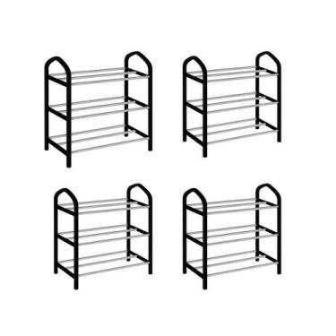 Imagem de Kit 4 Organizador 3 Andares Black Calçados Sapateira Multiuso Móvel Su