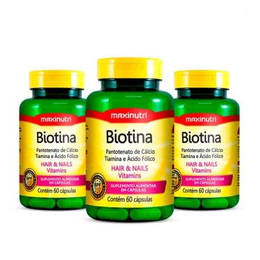 Imagem de Kit 03 Biotina Cabelo Unhas Vitaminas Maxinutri 60 Capsulas