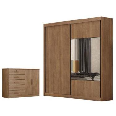 Imagem de Guarda Roupa Casal Sienna Com Espelho E Cômoda Seul Cumaru 23 - Novo H