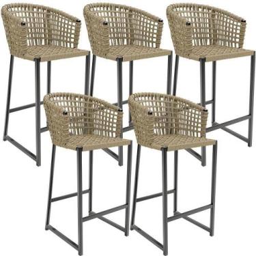 Imagem de Kit 05 Banqueta Área Gourmet Cozinha Varanda D04 Bege - LYAM DECOR