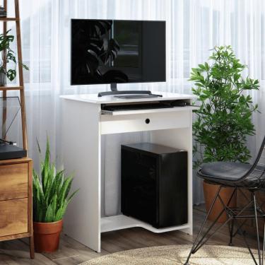 Imagem de Mesa para Computador Retangular Barcelona 1 Gaveta MDF 65cm Branco para Home Office e E...