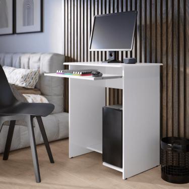Imagem de Mesa para Computador Retangular Barcelona Moderna MDP 65cm Branco com Prateleira para Home Office